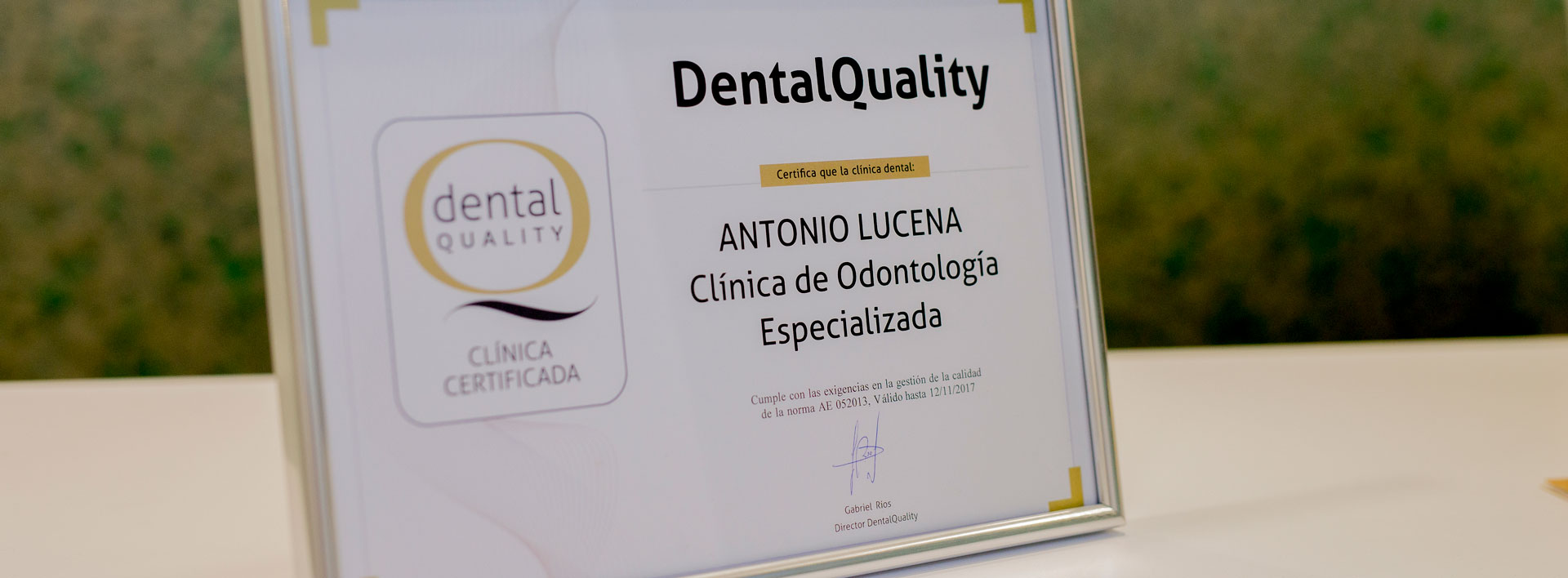 Certificado Dental Quality Clínica de odontología Antonio Lucena